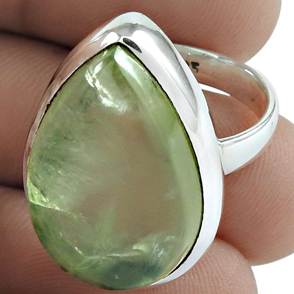 Woman Gift Natural Prehnite Solitaire Boho Ring Size 7 925 Silver Y7