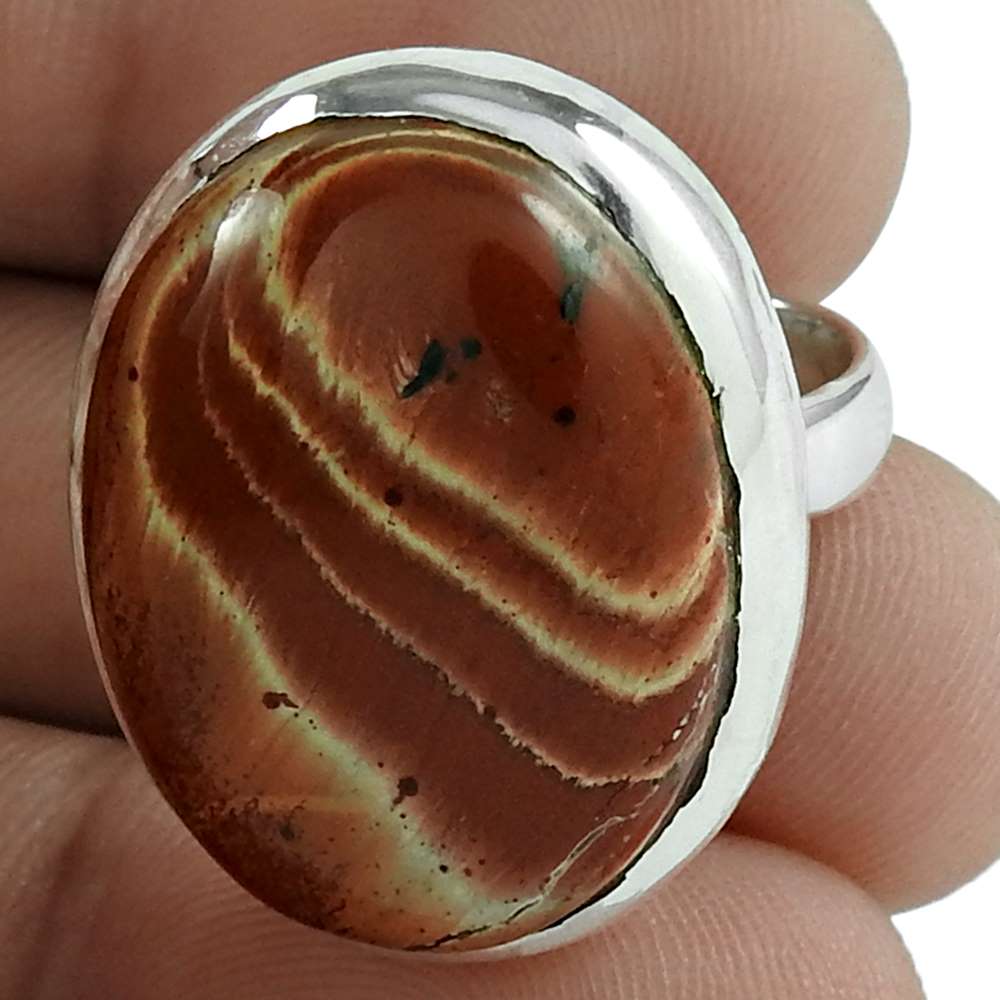 Woman Gift Natural Jasper Gemstone Solitaire Ring Size 6.5 925 Silver A13