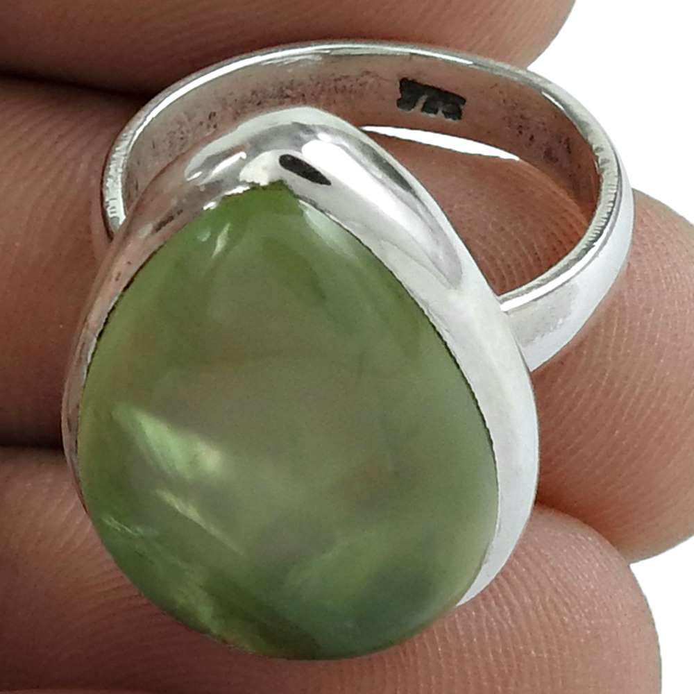 Natural Prehnite Gemstone Cocktail Vintage Ring Size 6.5 925 Sterling Silver Z24