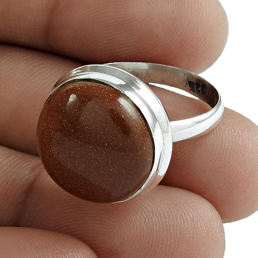 Gift For Her 925 Silver Natural Sunstone Solitaire Ethnic Ring Size 7 W10