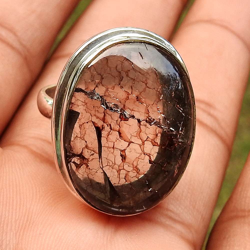 925 Sterling Silver Jewellery Ethnic Snake Rutile Gemstone Ring