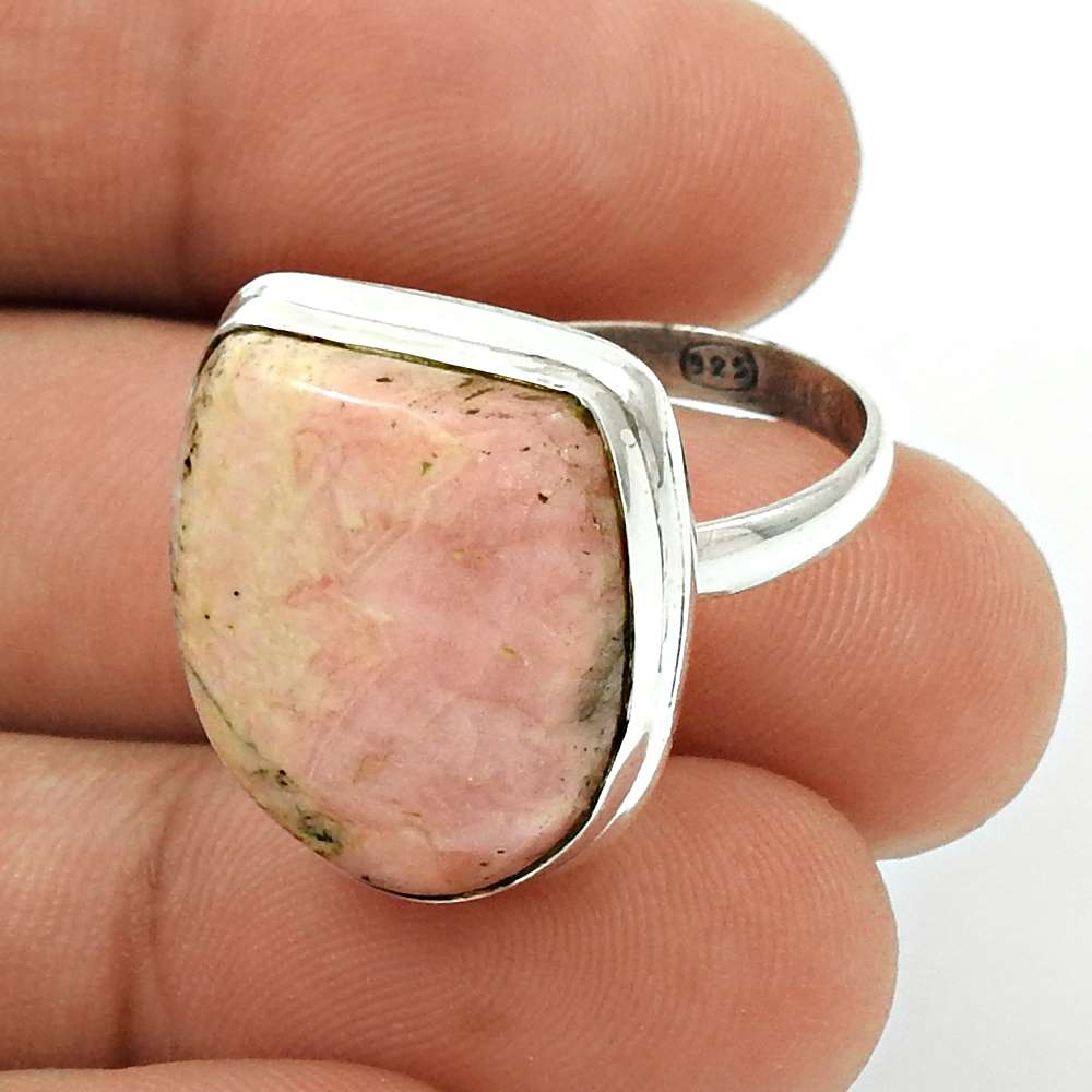 Woman Gift Natural Rhodochrosite Statement Ring Size 7.5 925 Silver I13