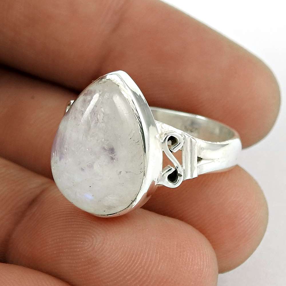 Gift For Her 925 Silver Natural Moonstone Statement Bohemian Ring Size 9 W22