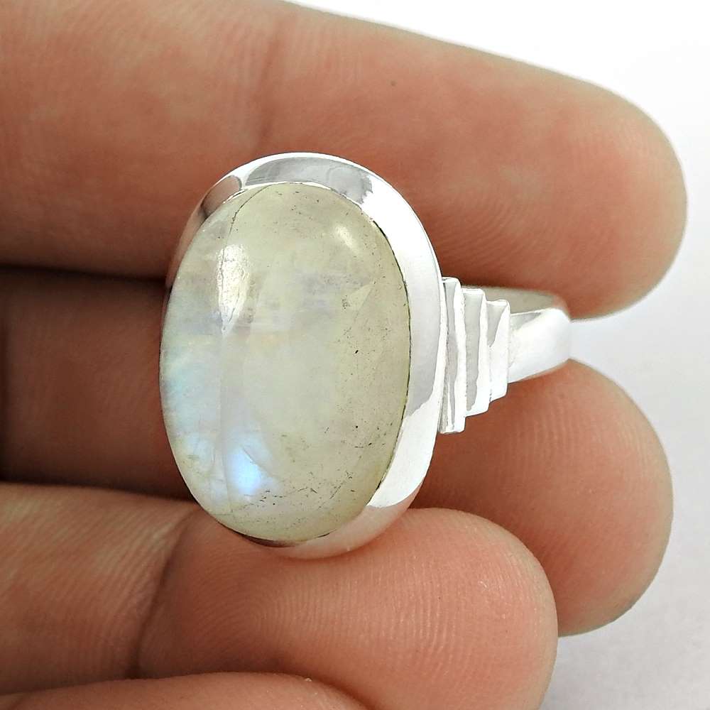 Woman Gift 925 Silver Natural Moonstone Solitaire Ethnic Ring Size 8 M3