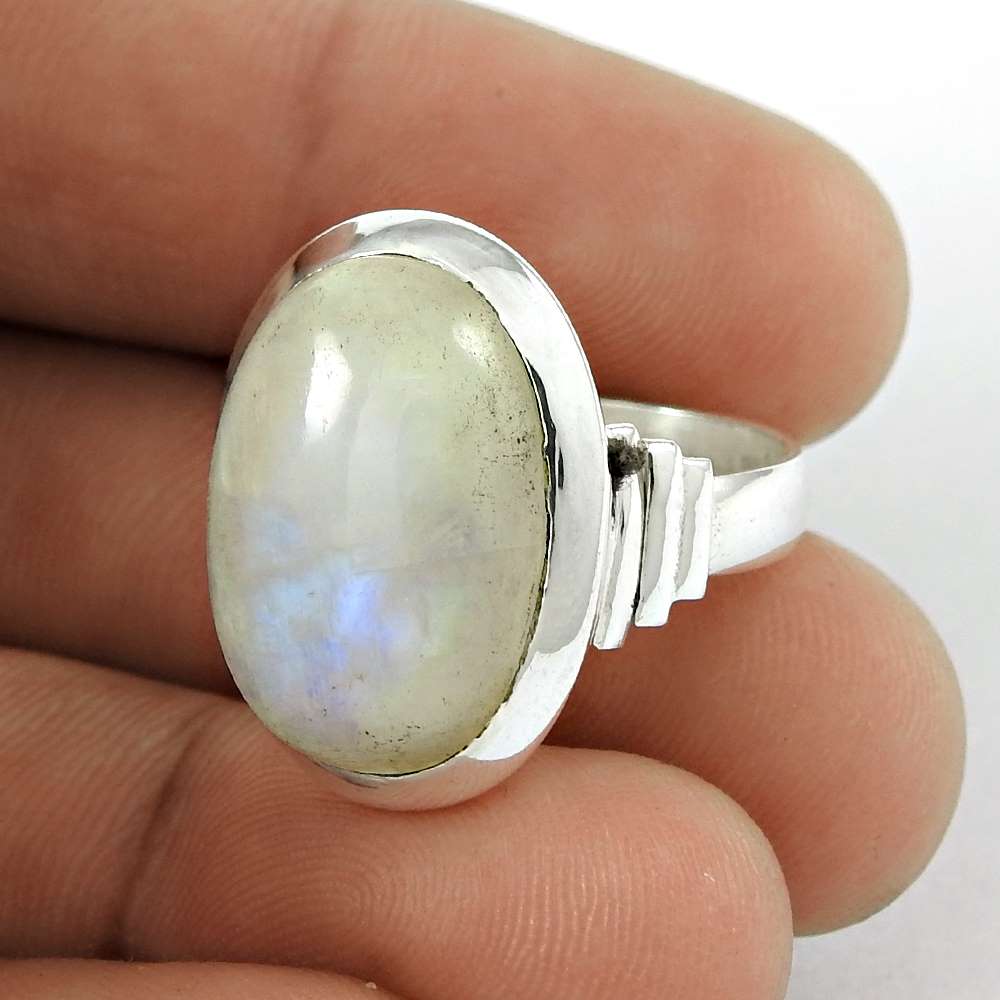 Woman Gift Rainbow Moonstone Statement Ethnic Ring Size 7 925 Silver G32