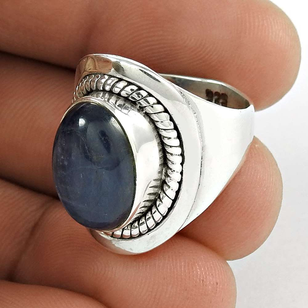 Woman Gift 925 Silver Natural Kyanite Gemstone Solitaire Ring Size 6.5 U8