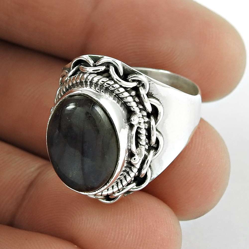 Woman Gift 925 Silver Natural Labradorite Statement Boho Ring Size 8 M32