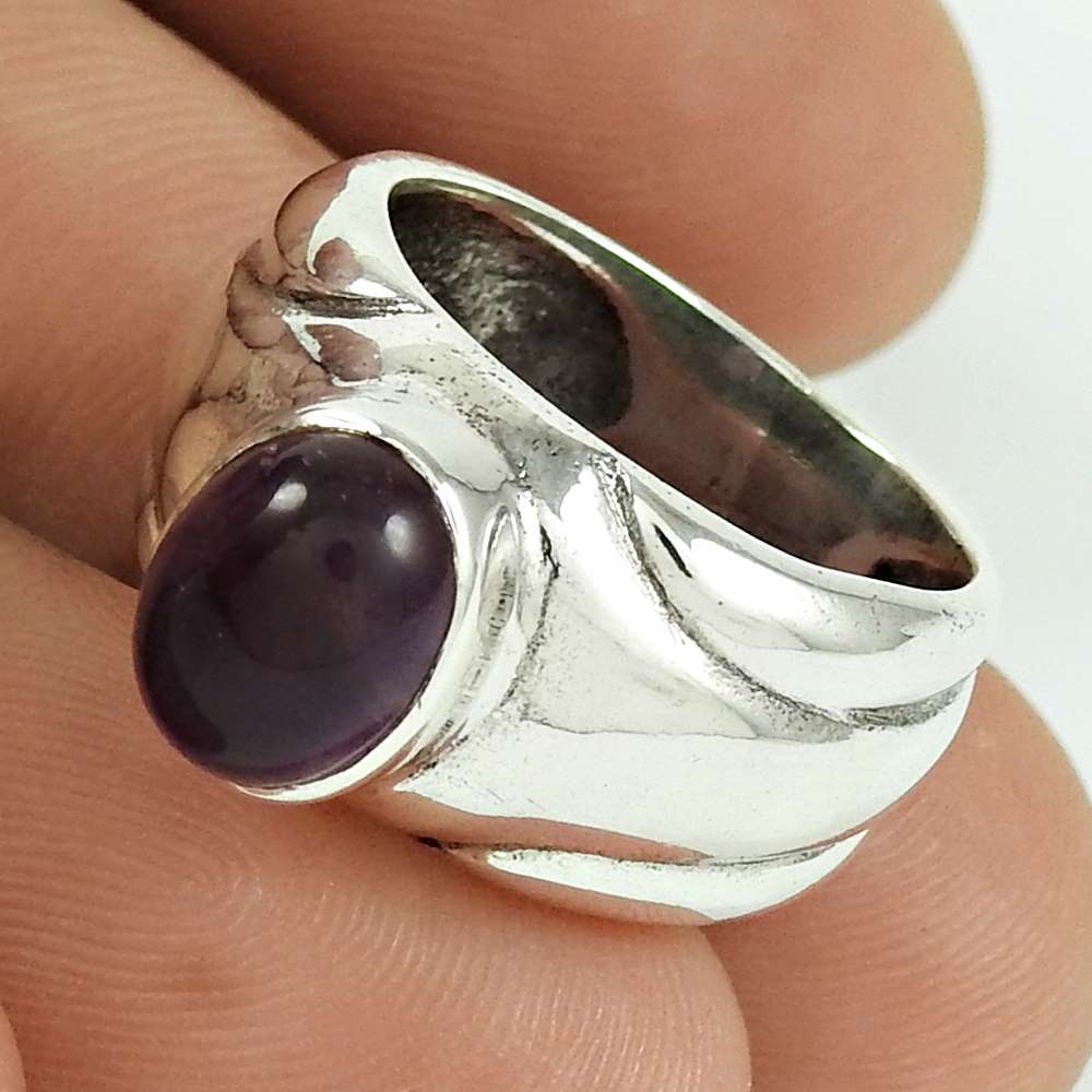 Natural Amethyst Gemstone 925 Sterling Silver Cocktail Ring Size 5 For Women E4