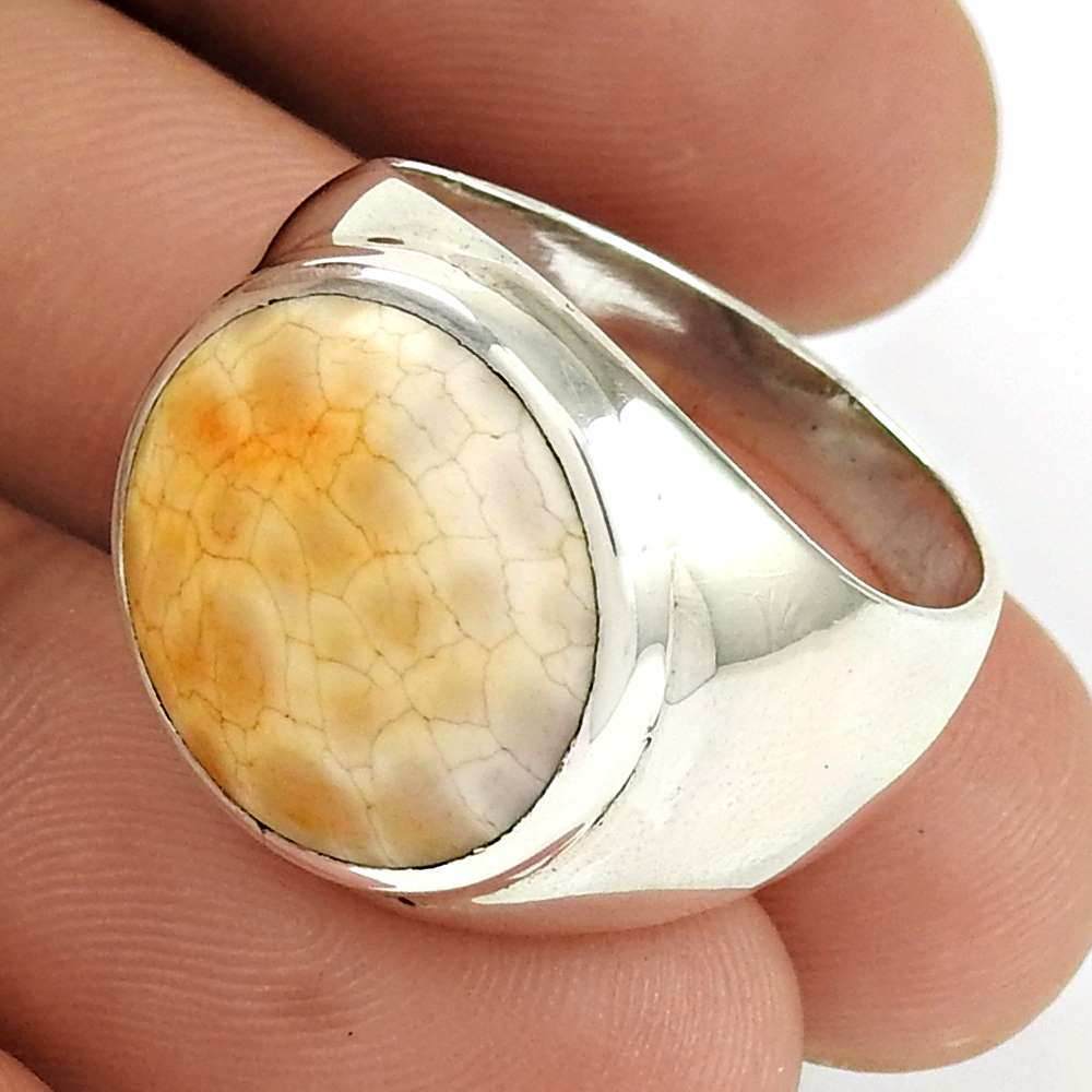 Natural Crackled Fire Agate Solitaire Boho Ring Size 8 925 Silver For Girls B1