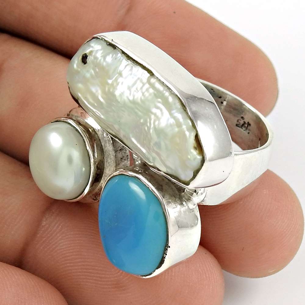 Gift For Her Natural Turquoise Statement Bohemian Ring Size 8 925 Silver L8
