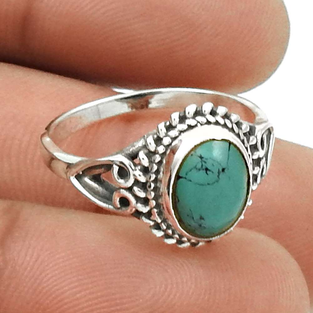 Beautiful 925 Sterling Silver Turquoise Gemstone Ring Traditional Jewelry C7