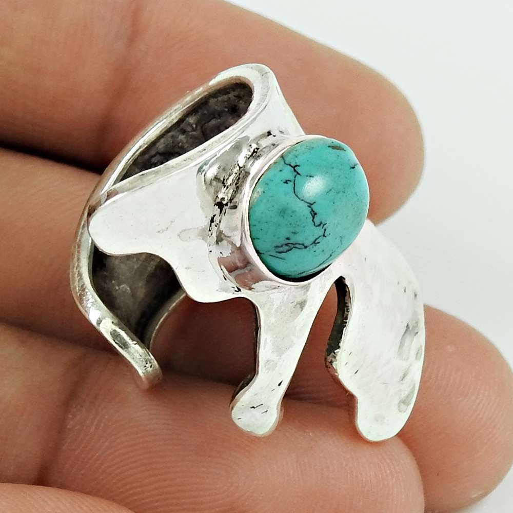 Christmas Gift Solitaire Boho Ring Size 5 925 Silver Natural Turquoise P5