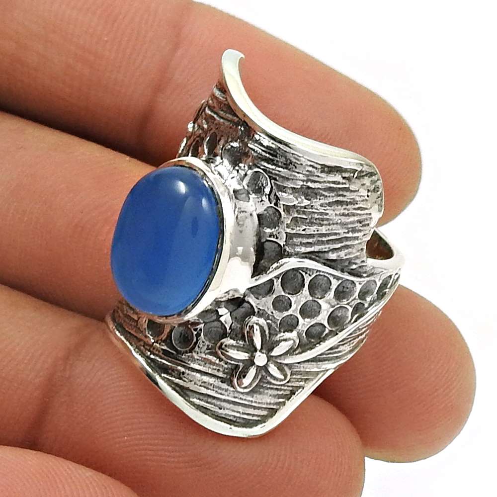 Natural Turquoise Gemstone Ring Size 8 925 Silver HANDMADE Fine Jewelry M12