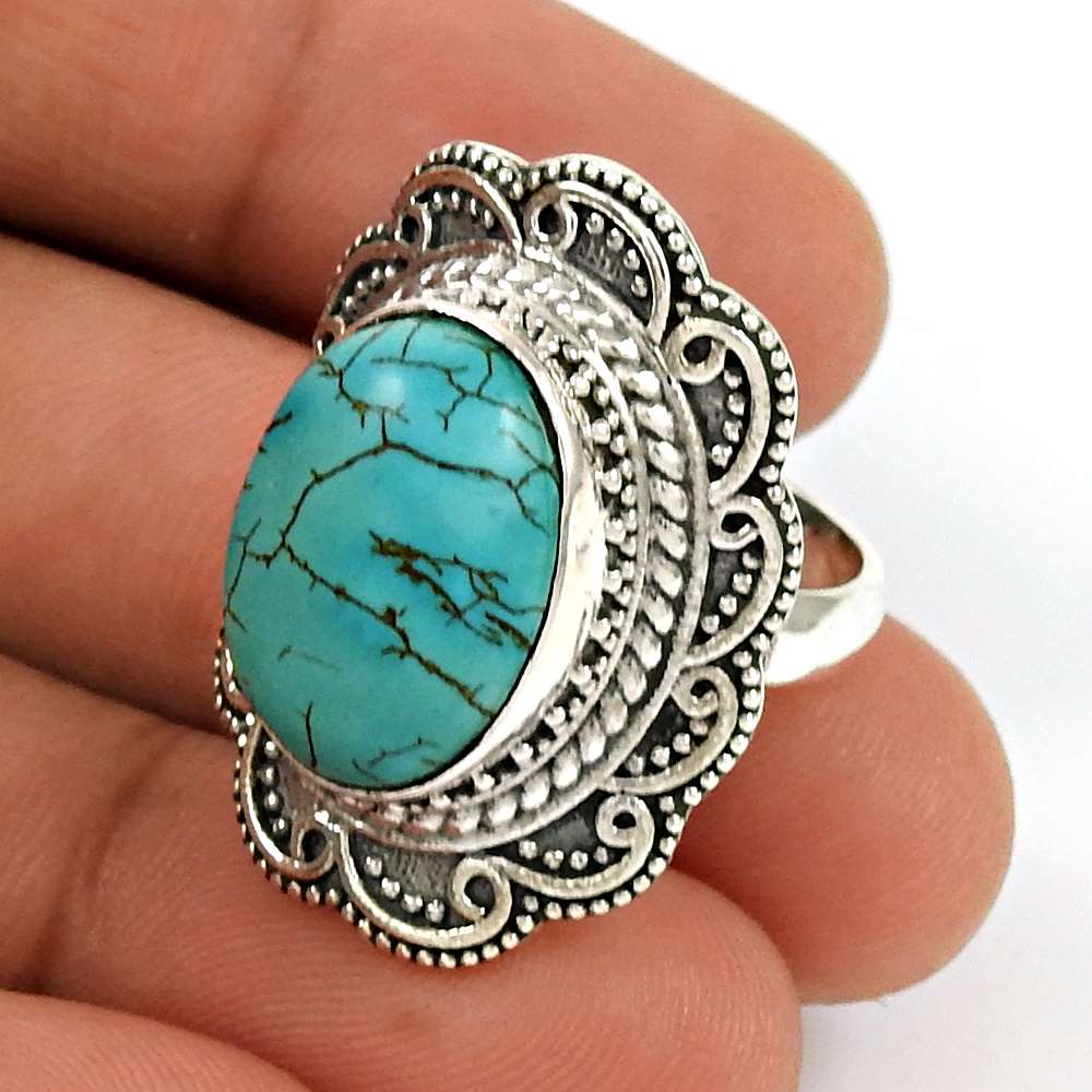 Turquoise Gemstone Ring 925 Sterling Silver Ethnic Jewelry IK39