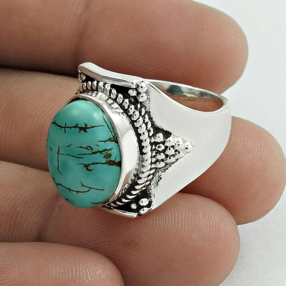 Lovely 925 Sterling Silver Turquoise Gemstone Ring Vintage Jewelry