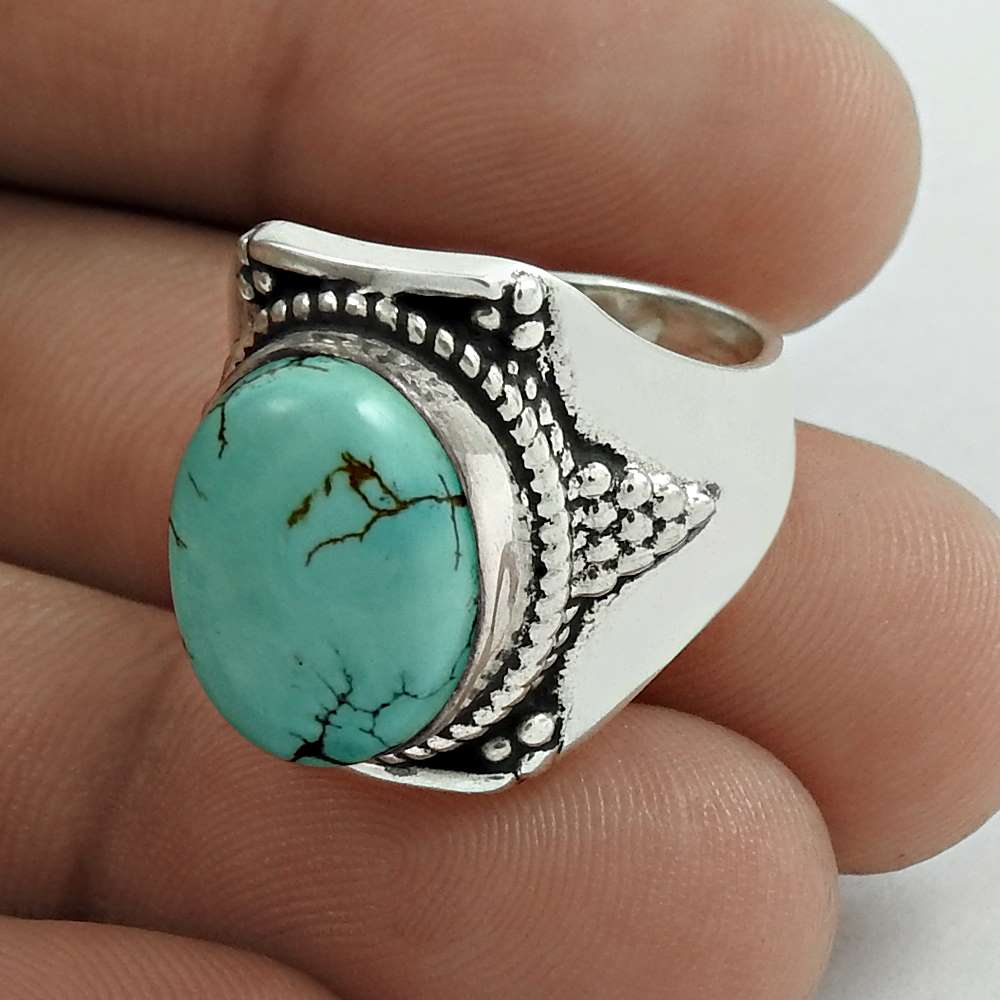 Lovely 925 Sterling Silver Turquoise Gemstone Ring Vintage Jewelry