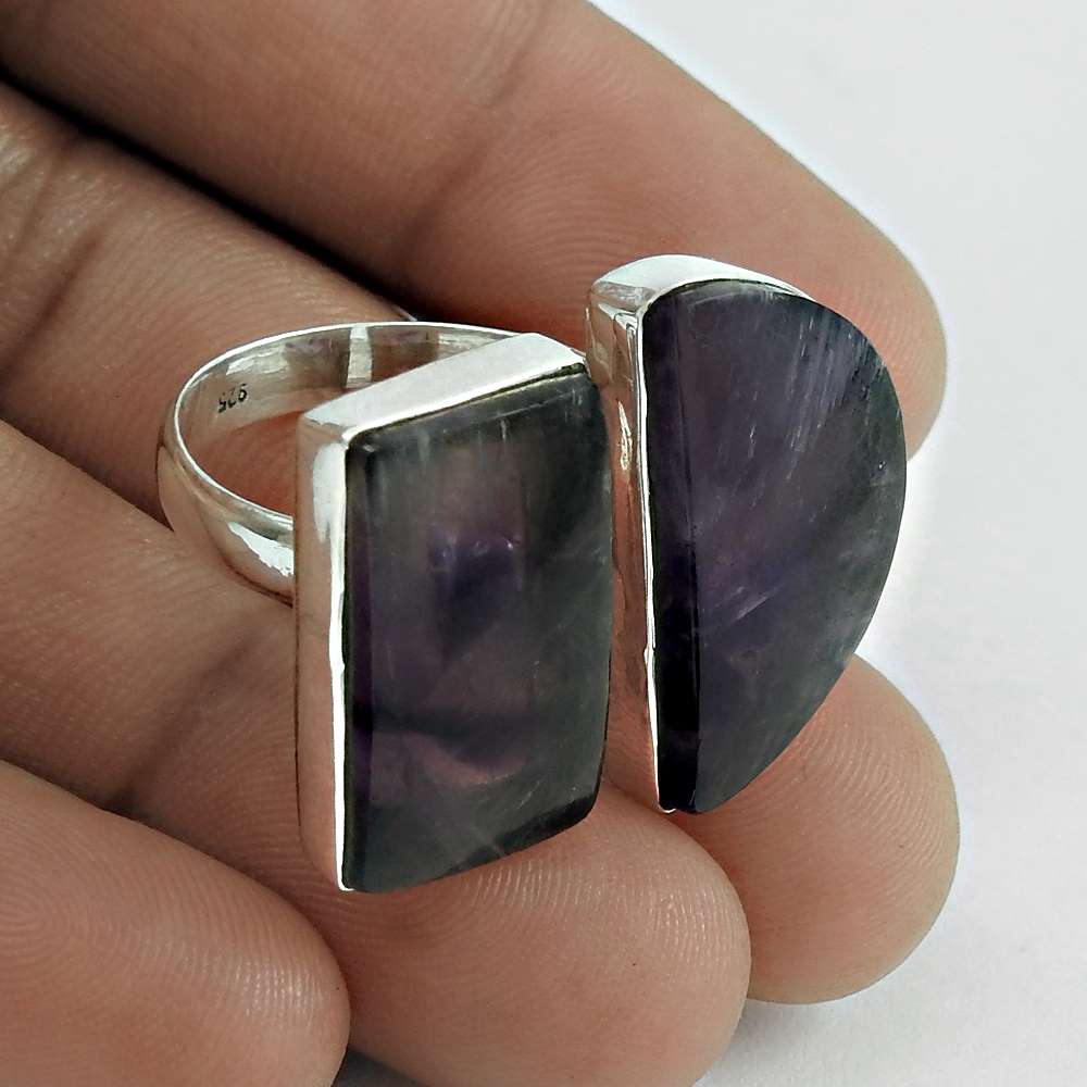 Natural Amethyst Gemstone 925 Silver Cocktail Tribal Ring Size S For Girls Q4