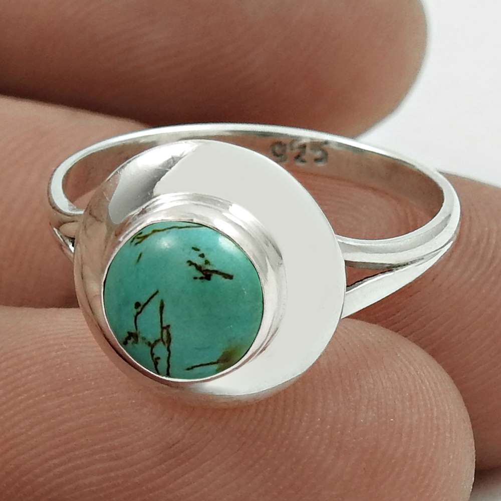 Scrumptious 925 Sterling Silver Turquoise Gemstone Ring Size 5.5 Traditional Jewelry H42
