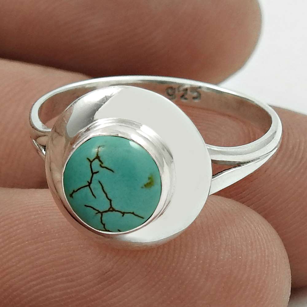 Scrumptious 925 Sterling Silver Turquoise Gemstone Ring Size 5.5 Traditional Jewelry H42