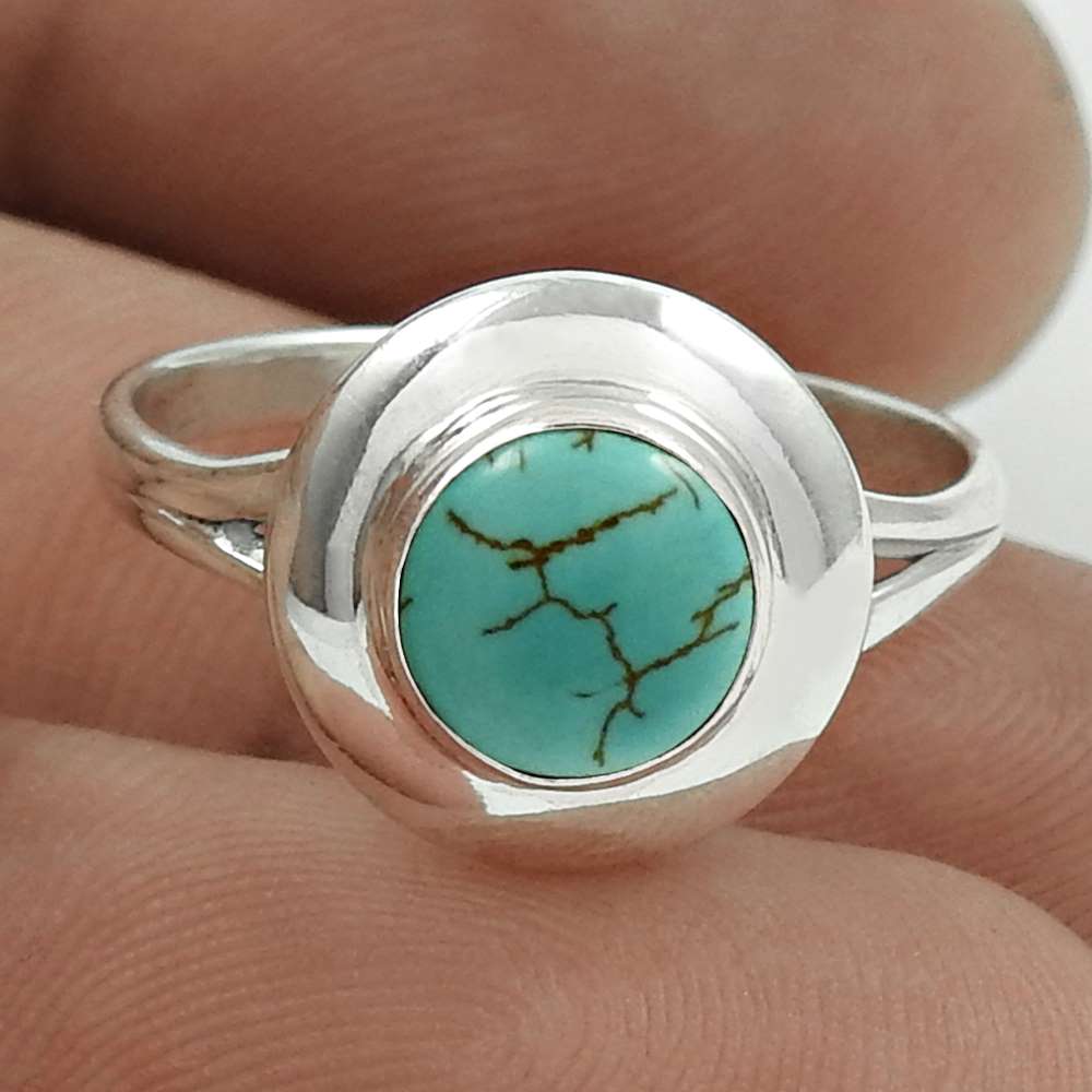 Scrumptious 925 Sterling Silver Turquoise Gemstone Ring Size 5.5 Traditional Jewelry H42
