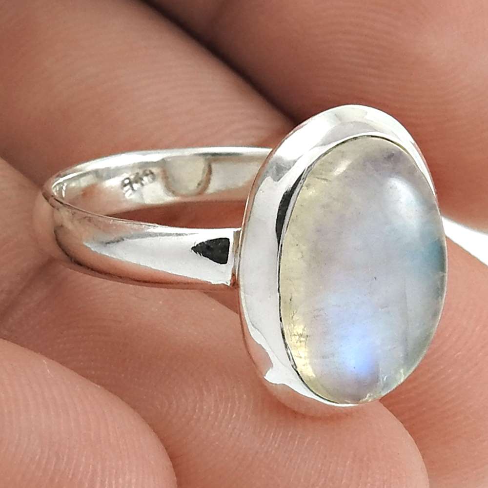 HANDMADE 925 Solid Sterling Silver Natural RAINBOW MOONSTONE Ring Size 7 EE66