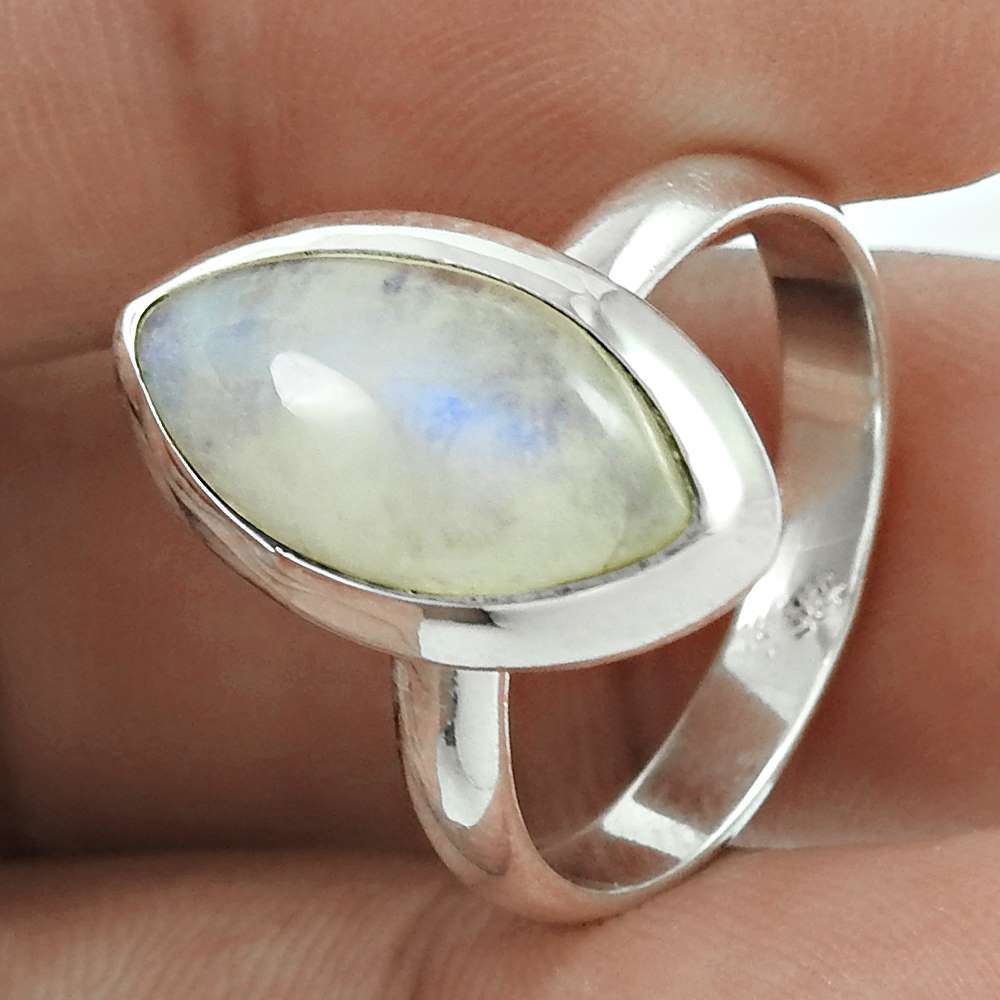 HANDMADE 925 Solid Sterling Silver Natural RAINBOW MOONSTONE Ring Size 7 KK67