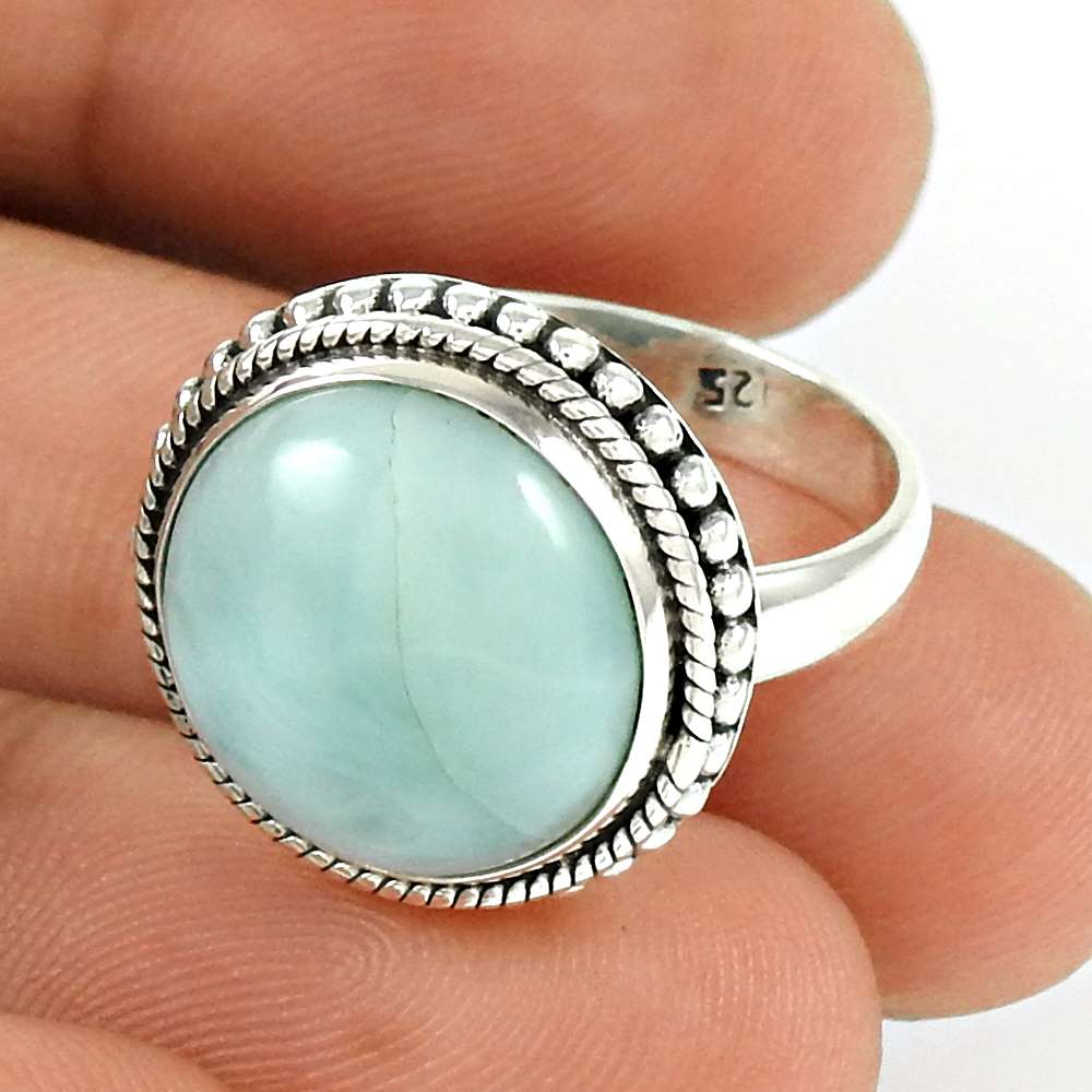 Larimar Gemstone Ring 925 Sterling Silver Women Gift Jewelry PH58