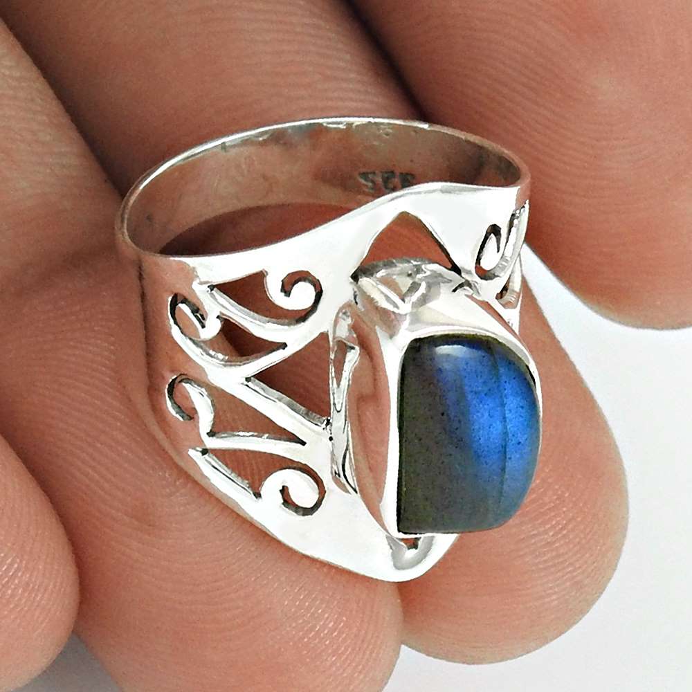 Labradorite Gemstone Ring 925 Sterling Silver Vintage Jewelry QA64