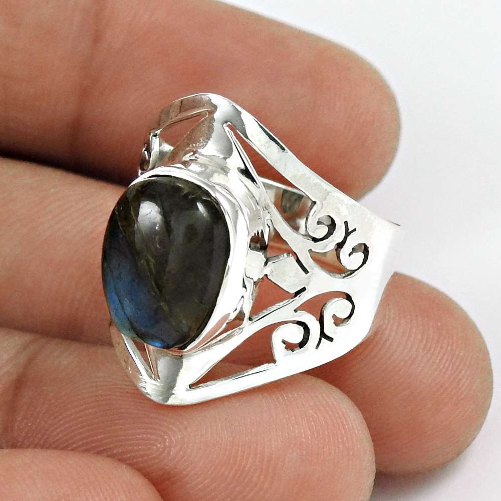 Labradorite Gemstone Ring 925 Sterling Silver Vintage Look Jewelry PL65