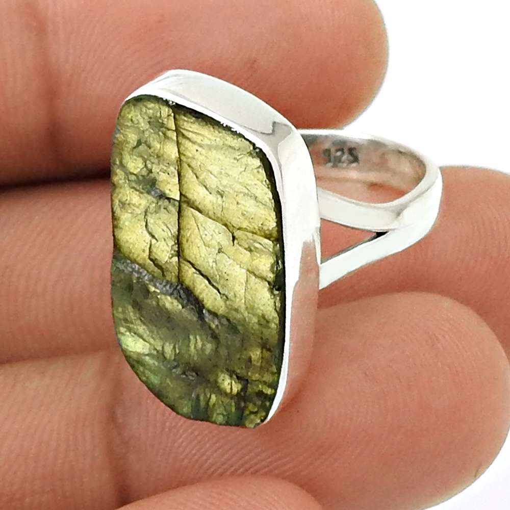 Natural LABRADORITE HANDMADE Jewelry 925 Silver Rough Stone Ring Size 8.5 AV12