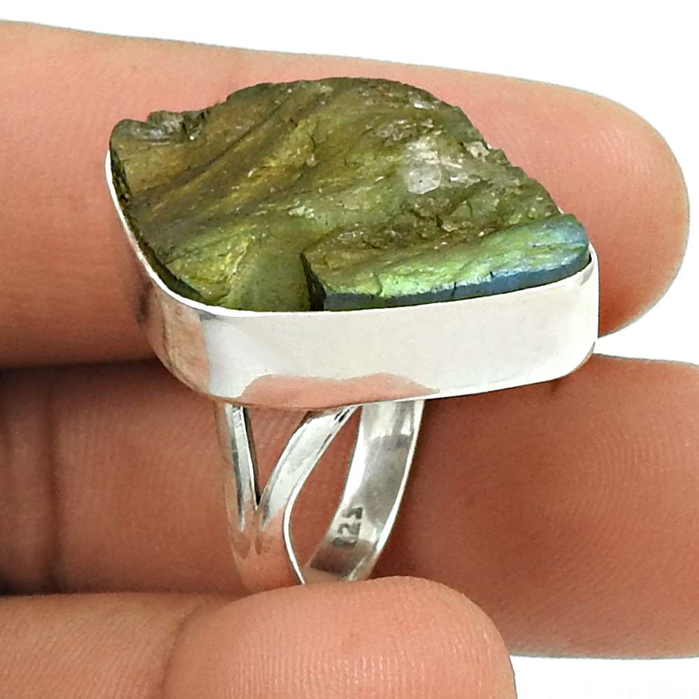 HANDMADE 925 Silver Jewelry Natural LABRADORITE Rough Stone Ring Size 7 K17