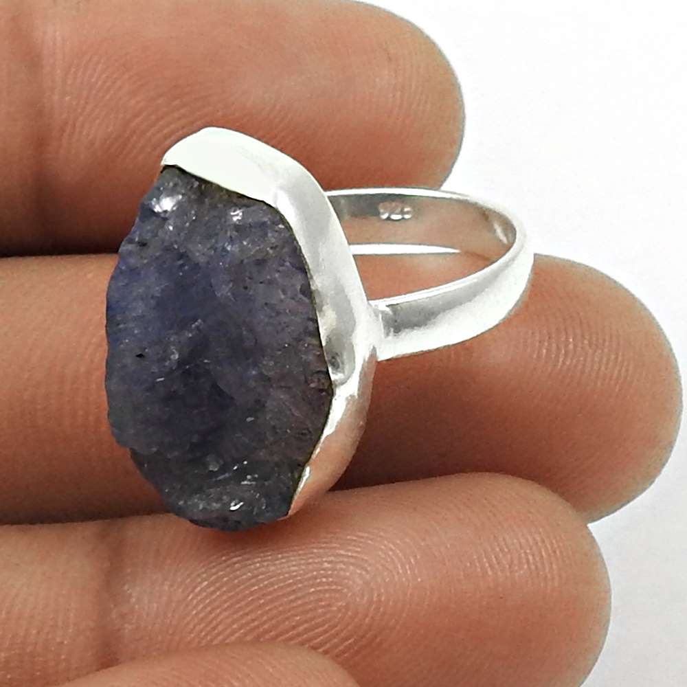 Iolite Rough Stone Ring 925 Sterling Silver Handmade Indian Jewelry H18