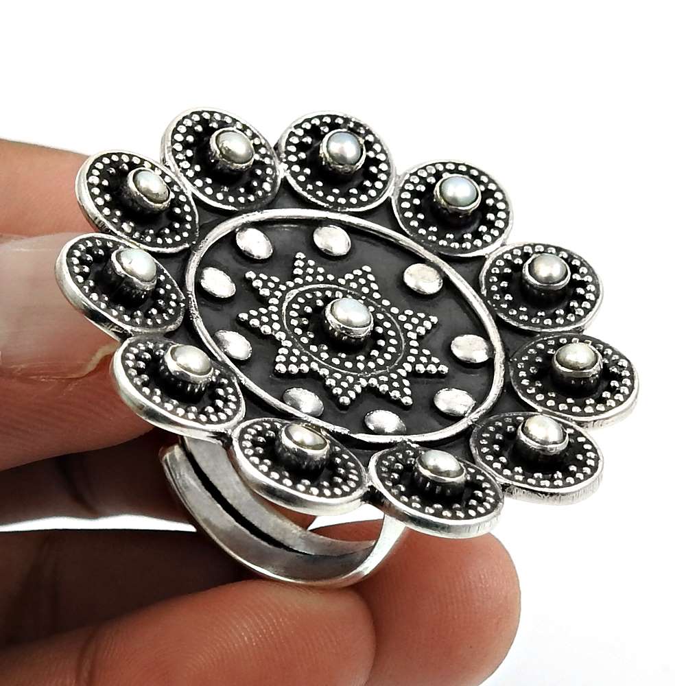 Turquoise Gemstone Ring Oxidized 925 Sterling Silver Indian Jewelry J39