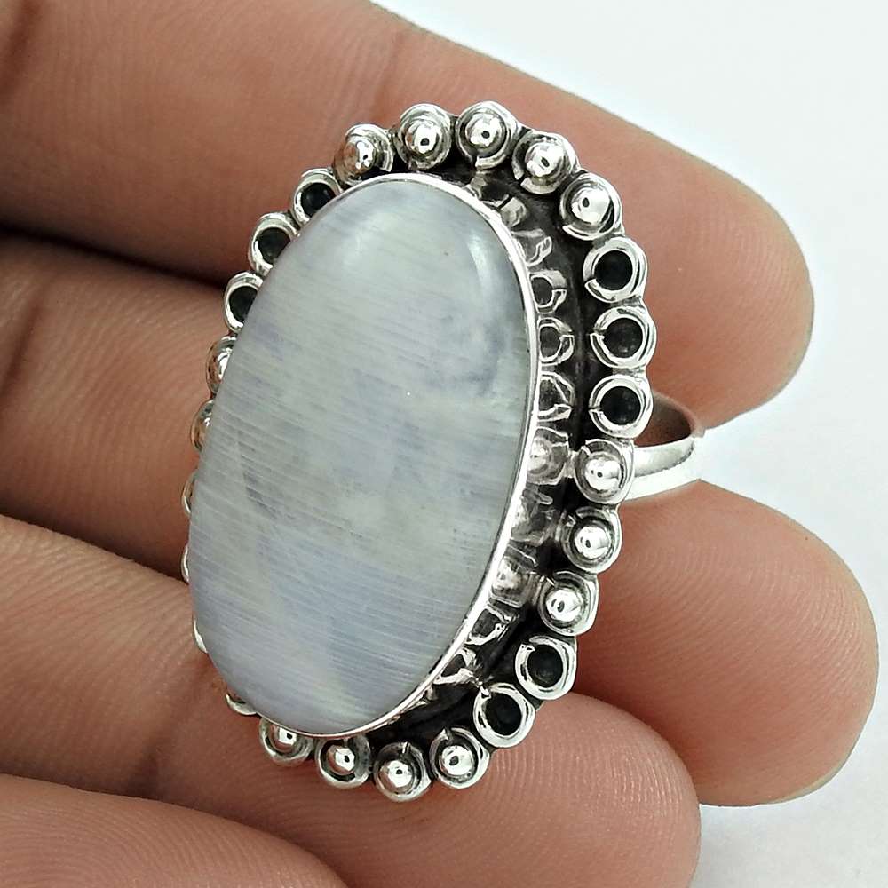 Christmas Gift 925 Silver Natural Moonstone Gemstone Statement Ring Size 6.5 E24