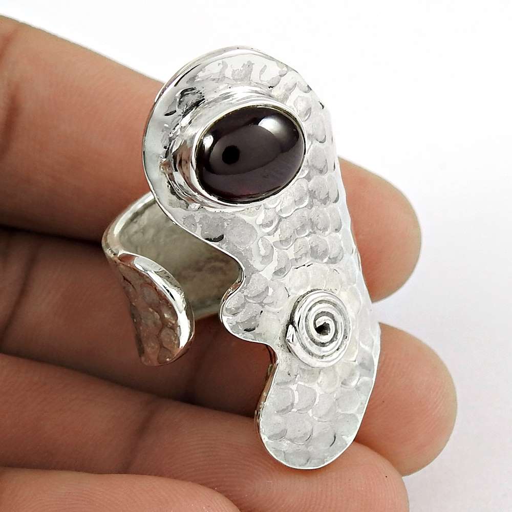 Woman Gift 925 Silver Natural Garnet Gemstone Statement Ring Size 8.5 H17