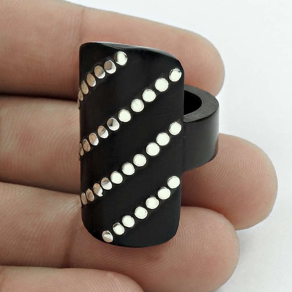 Band Wooden Ring Size 5.5 925 Solid Sterling Silver Handmade Indian Jewelry P9