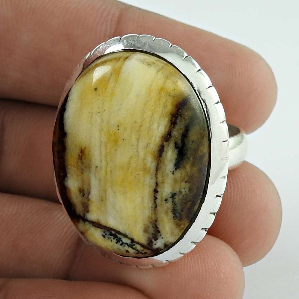 Woman Gift Natural Peanut Wood Solitaire Tribal Ring Size 6.5 925 Silver G7