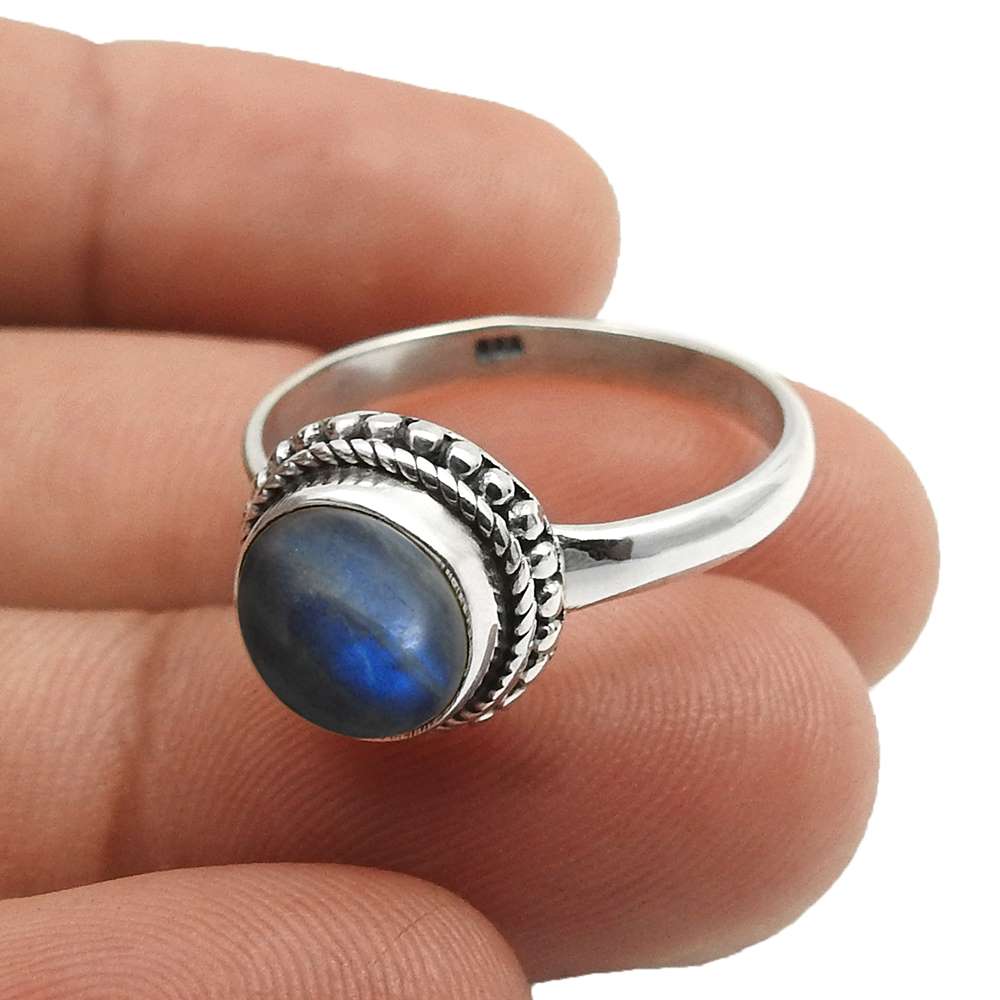 Blue Labradorite Gemstone Ring For Women Size 8 925 Sterling Silver Jewelry K10