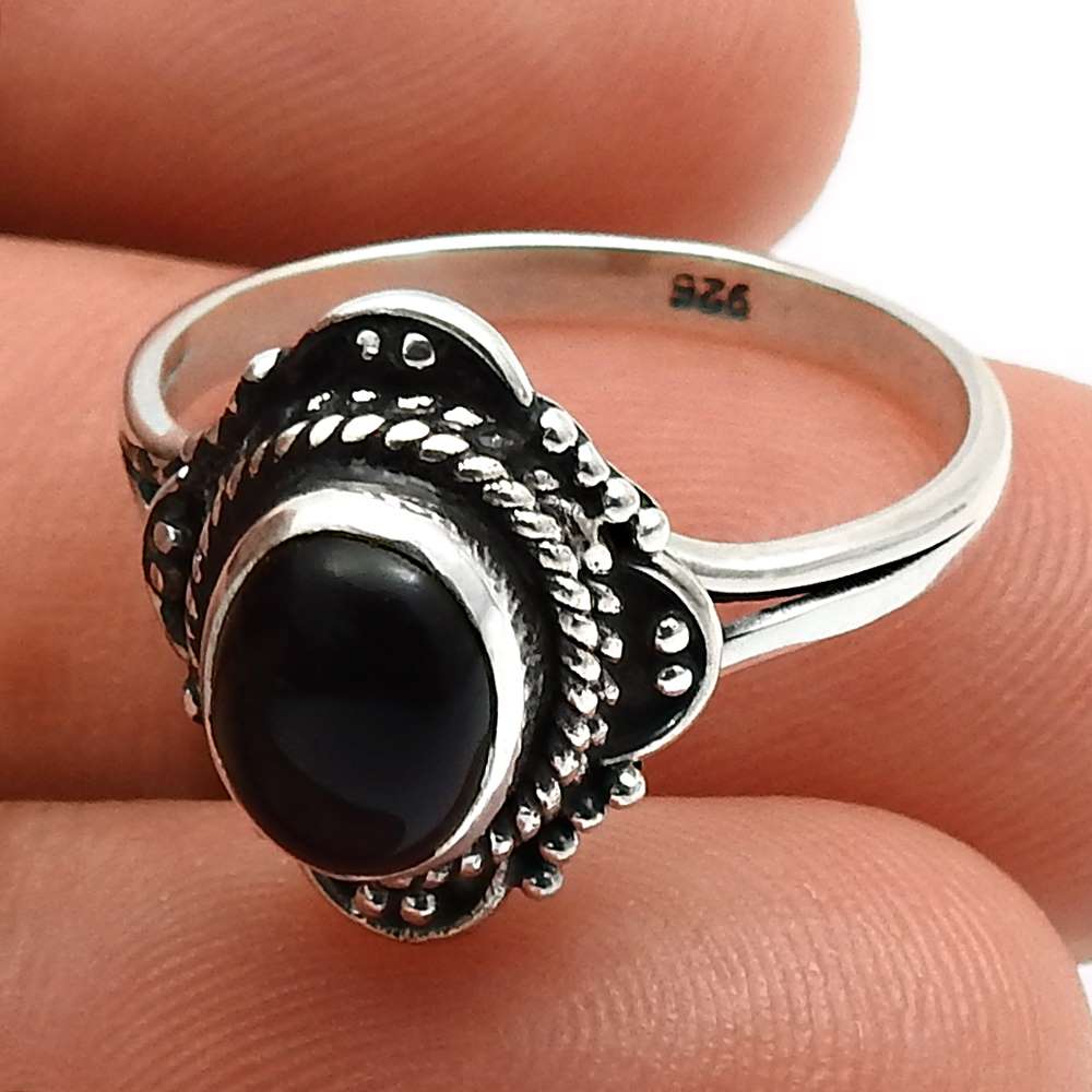 Wedding Gift For Her 925 Silver Natural Onyx Cocktail Bohemian Ring Size P T12