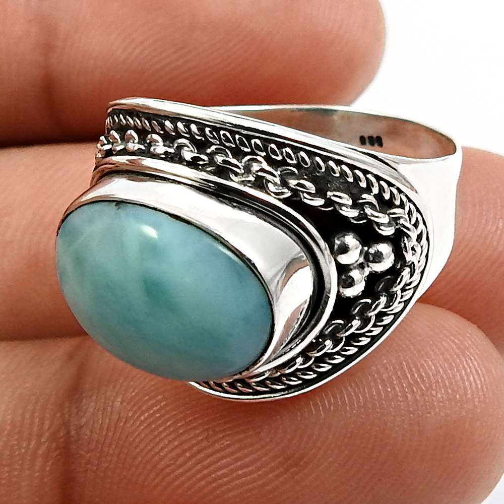 Turquoise Gemstone Jewelry 925 Solid Sterling Silver Ring Size 9 K64