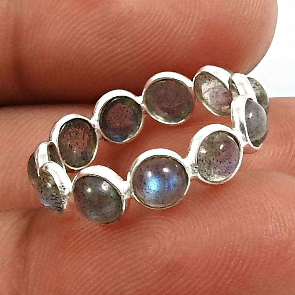 Natural Rainbow Moonstone 925 Silver Band Ring Size 9 For Girls X11