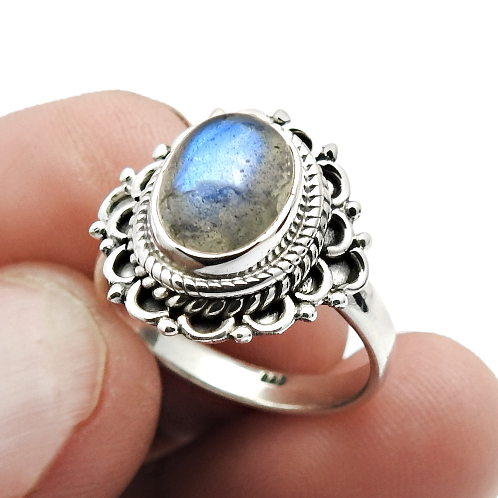 Rainbow Moonstone Gemstone Ring Size 8 925 Sterling Silver Fine Jewelry D52