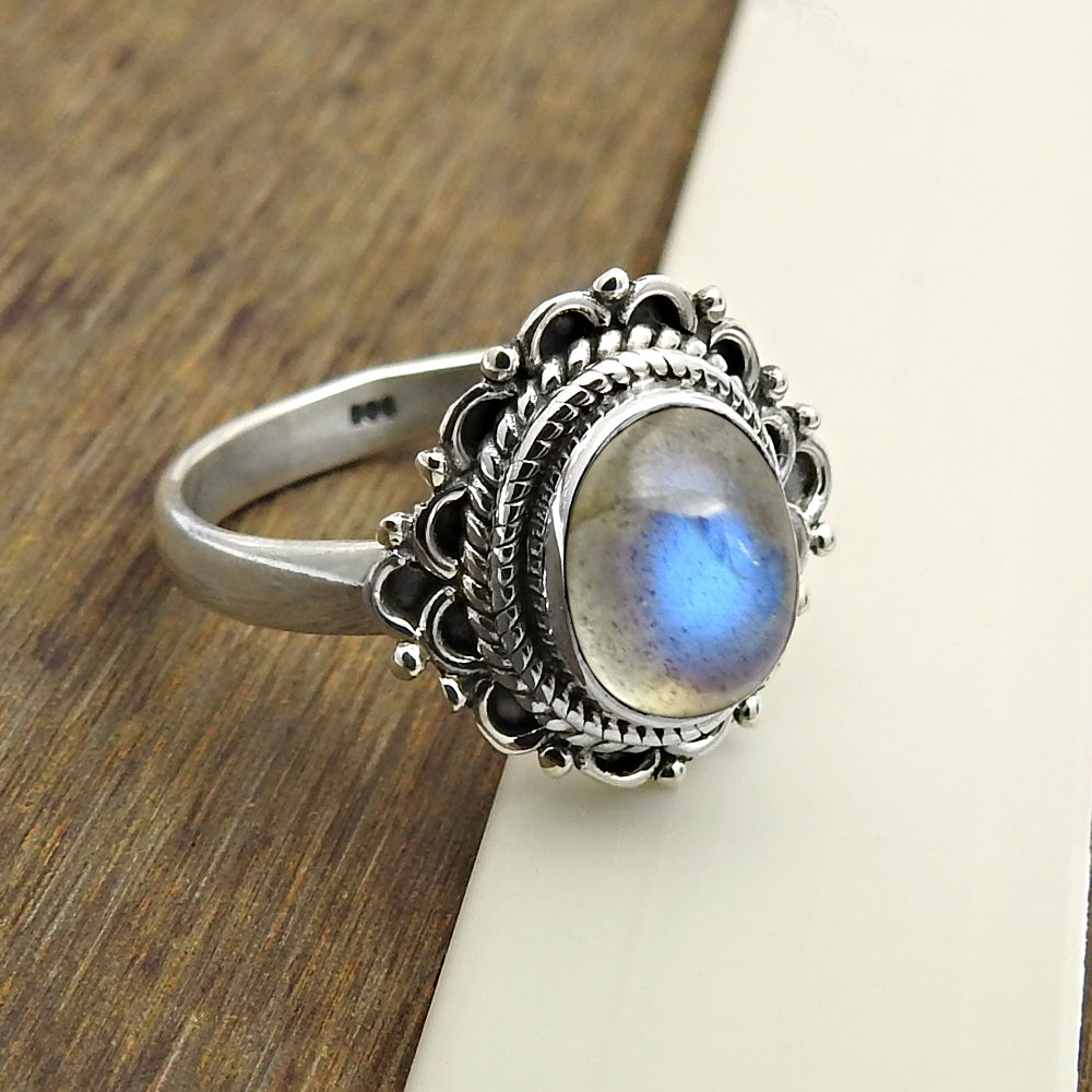 Rainbow Moonstone Gemstone Ring Size 8 925 Sterling Silver Fine Jewelry D52