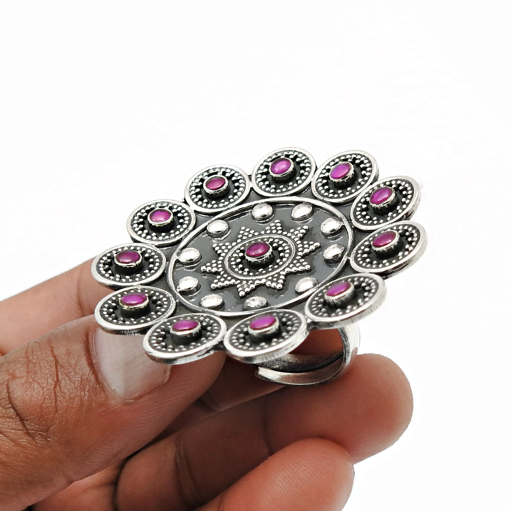 Ruby Gemstone Jewelry 925 Fine Sterling Silver Adjustable Ring Size 8 D13