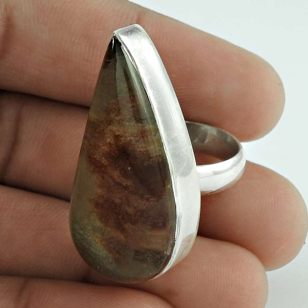 Natural Lodolite Gemstone Cocktail Boho Ring Size 6 925 Silver For Girls V14