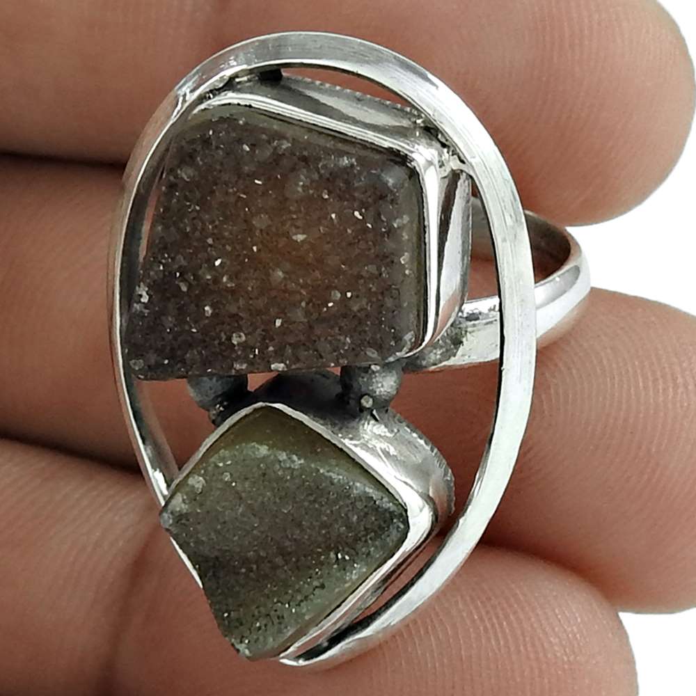 Woman Gift Druzy Gemstone Statement Boho Ring Size 6 925 Sterling Silver Z35