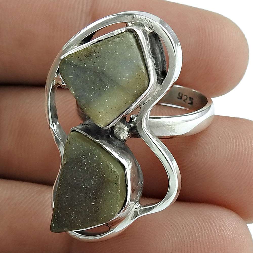 Gift For Her Natural Druzy Statement Ethnic Ring Size 7 925 Silver V26