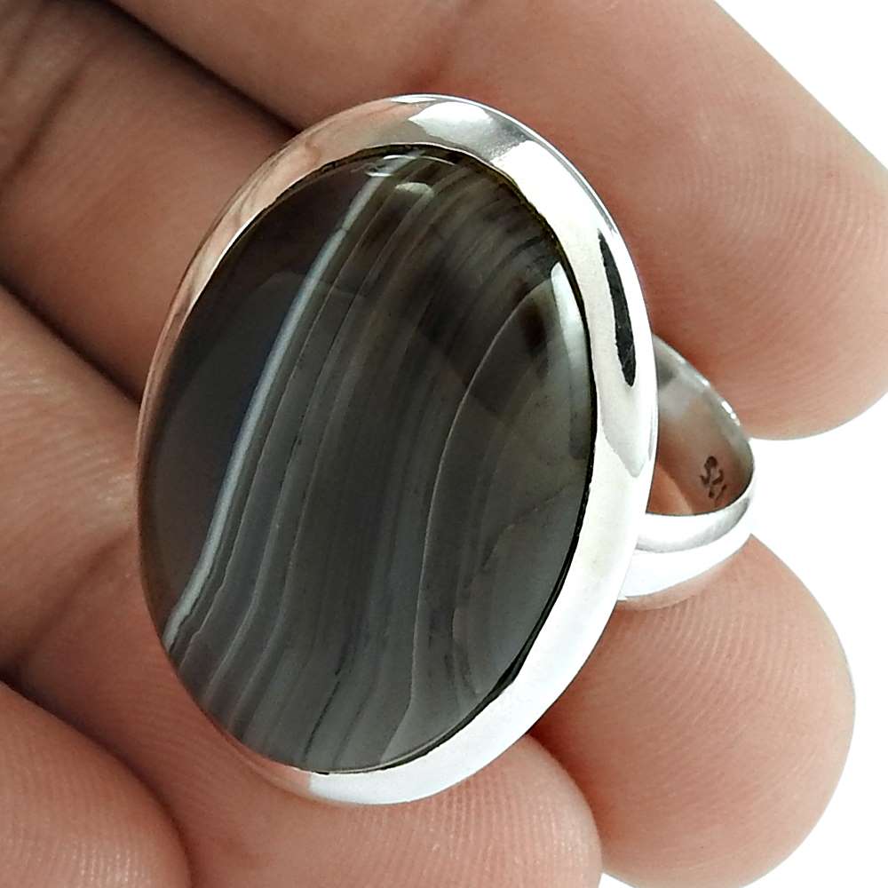 Woman Gift 925 Silver Natural Botswana Agate Gemstone Cocktail Ring Size 6