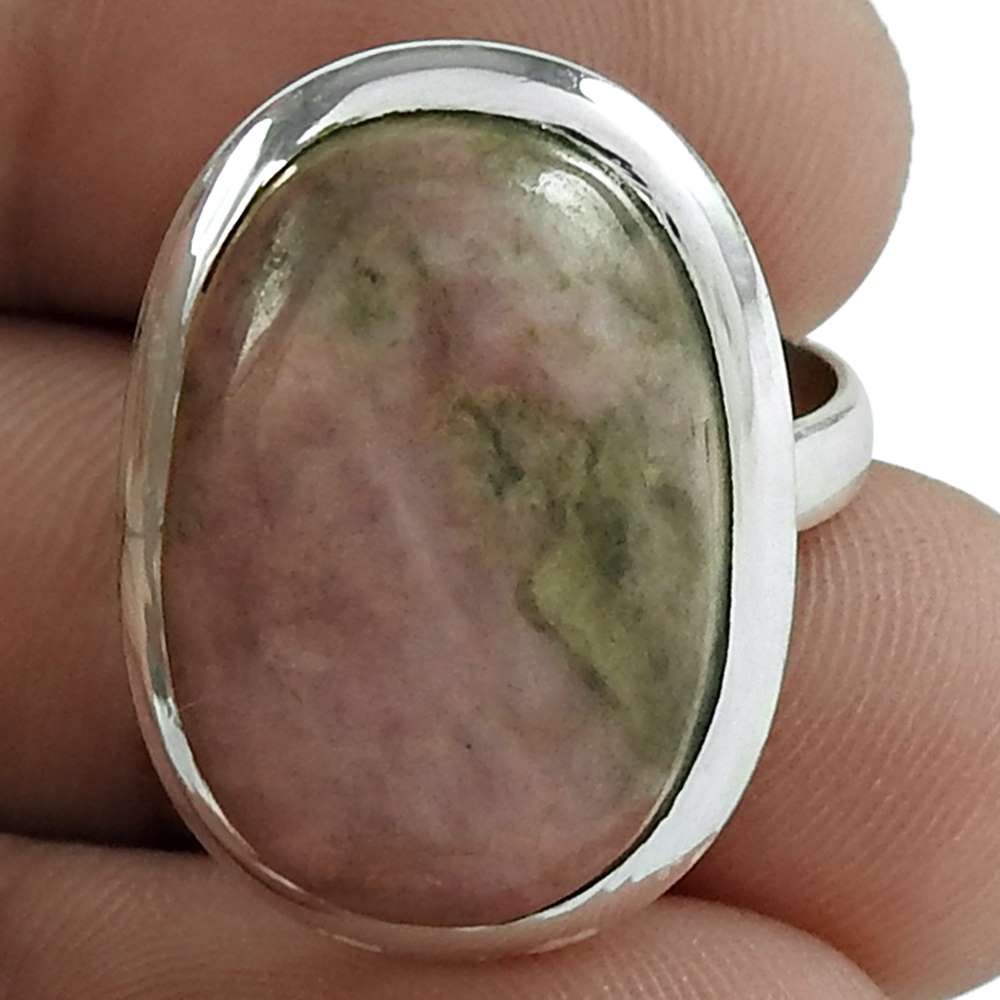 Natural Rhodochrosite Gemstone Statement Boho Pink Ring Size 5.5 925 Silver Q3