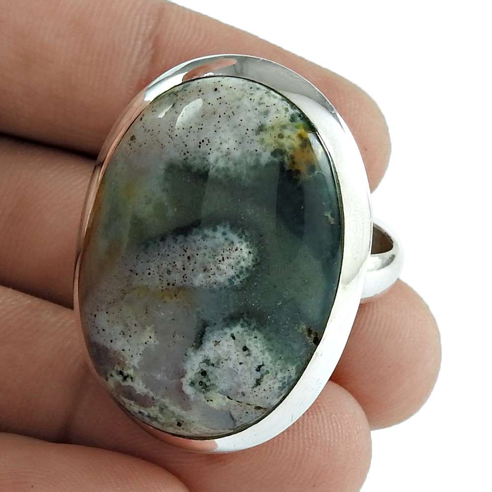 Woman Gift Natural Jasper Cocktail Ring Size 8 925 Silver V10